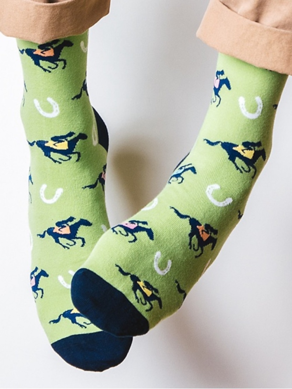 TALK DERBY TO ME Green Mid-Calf Cotton Socks By Alynn